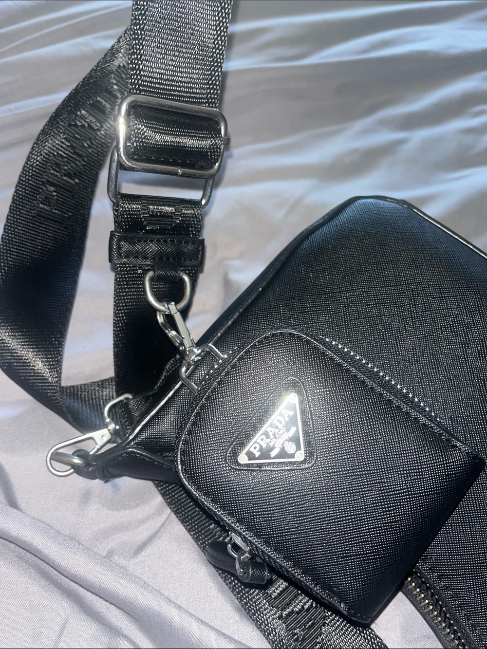 Prada Black Saffiano Mini Shoulder Bag with Detachable Pouch - Picture 5 of 6